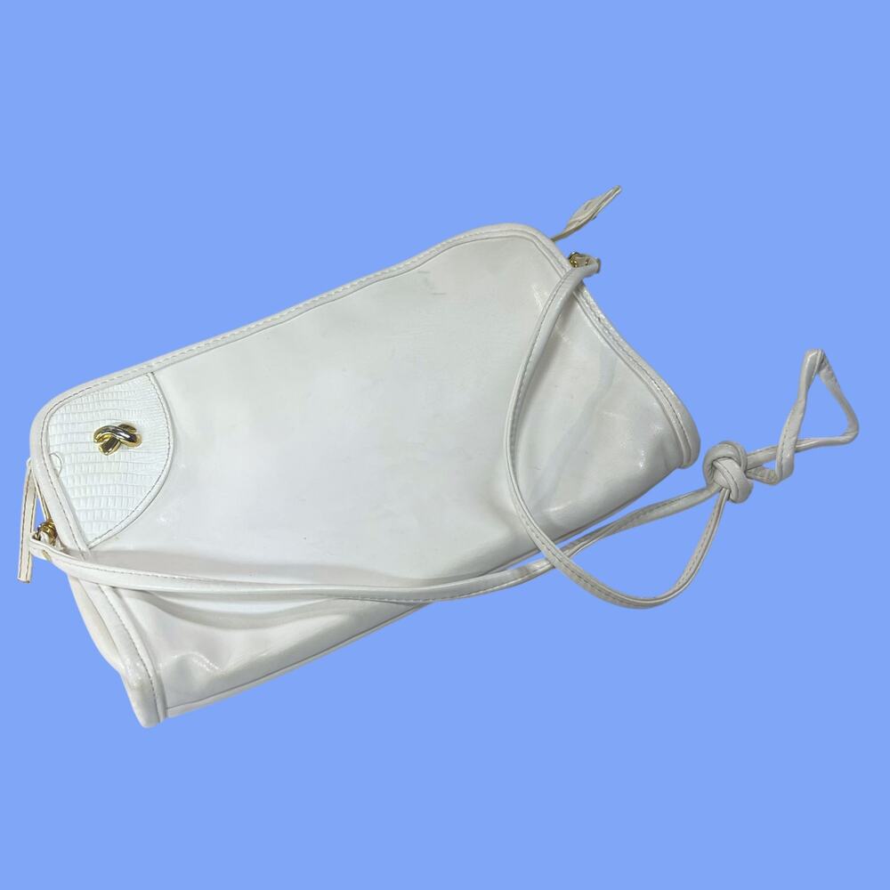 B H Smith White Faux Leather Crossbody Purse Shoulder Bag Zip Pockets